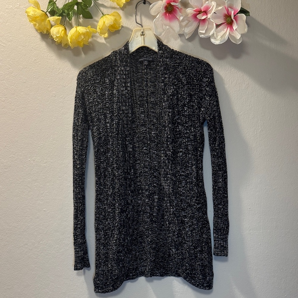 American Eagle Outfitters Black Marled Open-Front Cardigan